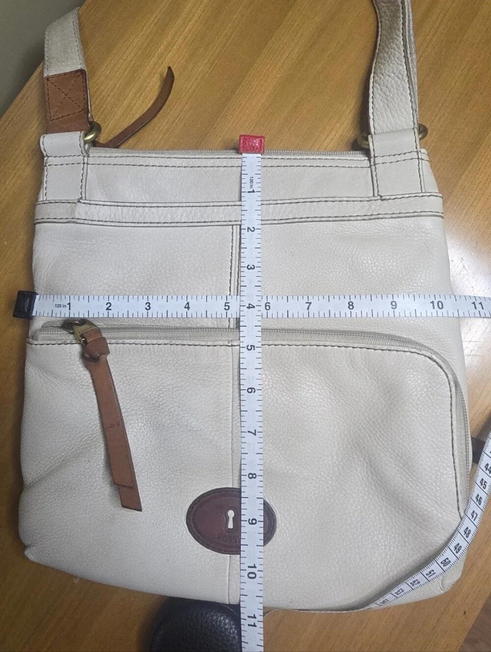 Fossil Morgan Traveler Cream Leather Crossbody Messenger Bag